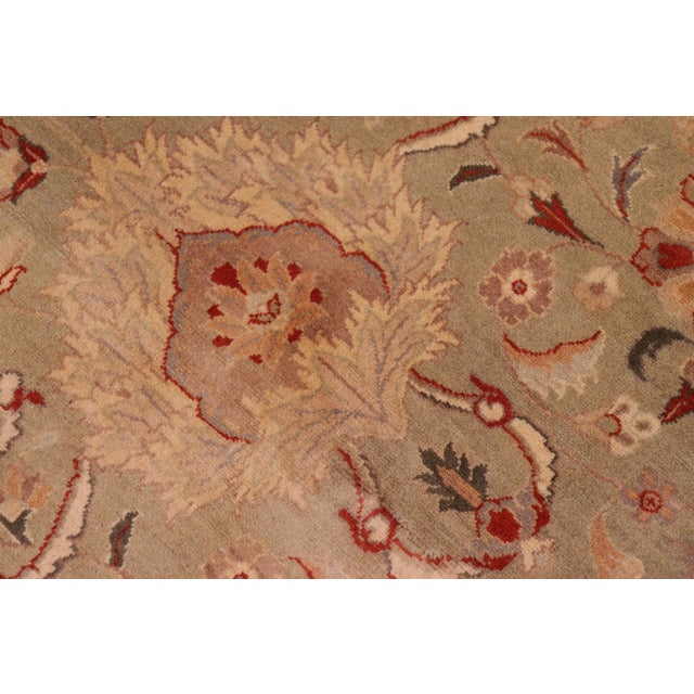 Shabby Chic Floral 1990's Pak-Persian Green/Tan Wool Rug - 9'0'' X 12'2'' For Sale - Image 3 of 9