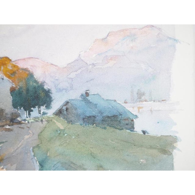 René Leverd, Switzerland, Sunset Over Bouveret, Watercolor For Sale - Image 7 of 8