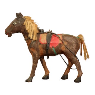 19th Century French Leather and Papier Mâché Horse Sculpture With Horsehair Mane For Sale