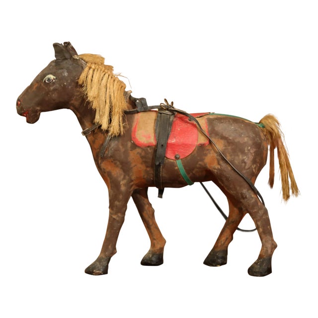 19th Century French Leather and Papier Mâché Horse Sculpture With Horsehair Mane For Sale