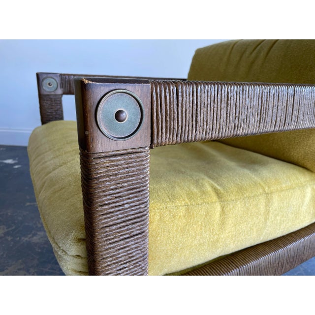 Yellow Modernist Club Chairs in Rush and Brass - Set of 2 For Sale - Image 8 of 12