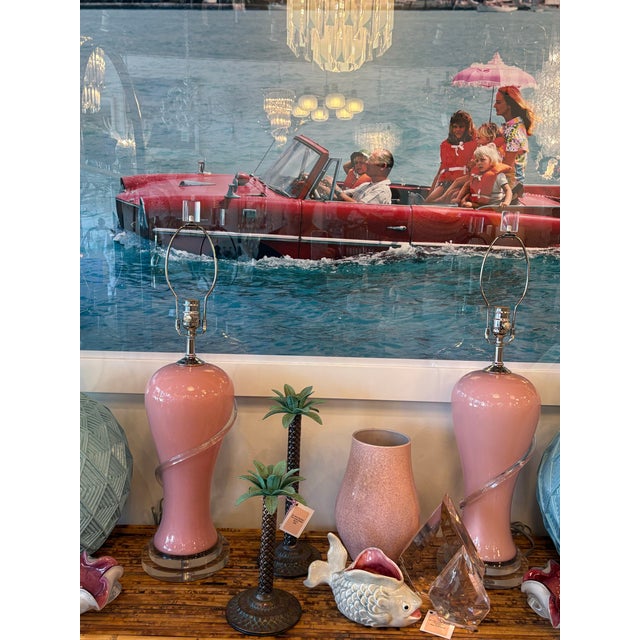 Art Deco Vintage Art Deco Murano Palm Beach Pink Glass Table Lamps Newly Wired For Sale - Image 3 of 12