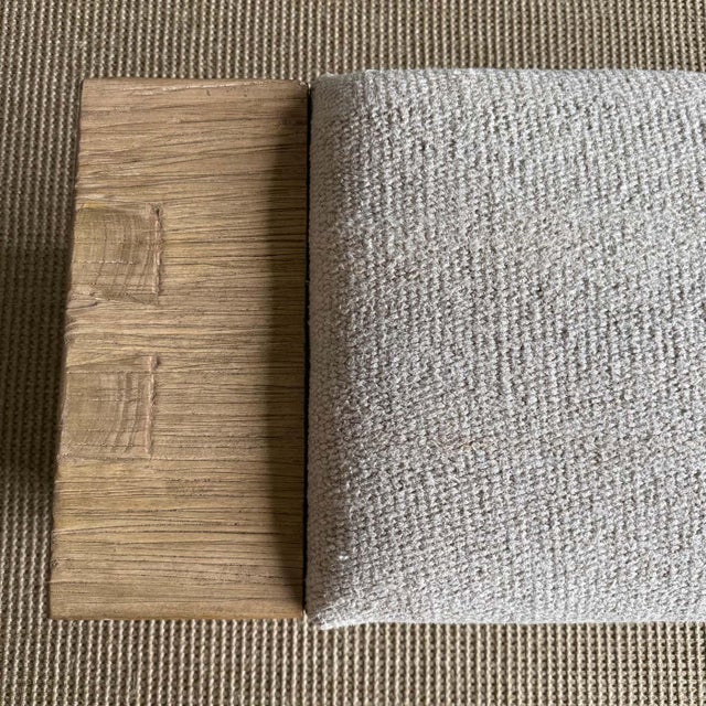 Off-white Casi Reclaimed Elm Wood Bench With Vintage Rug Upholstery by Bloom Home For Sale - Image 8 of 11