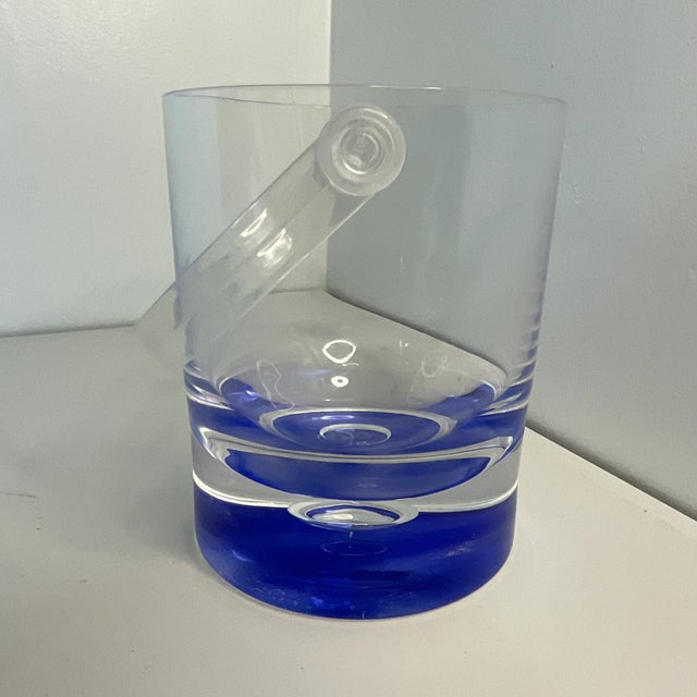 Blue Vintage Lucite Blue Cut to Clear Ice Bucket With Tongs For Sale - Image 8 of 10