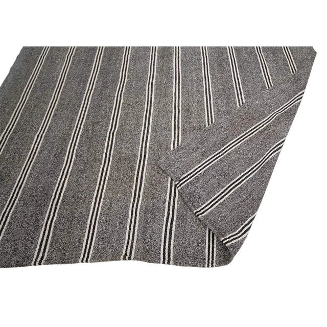 Mid 20th Century White Striped Gray Large Kilim Rug For Sale - Image 5 of 7