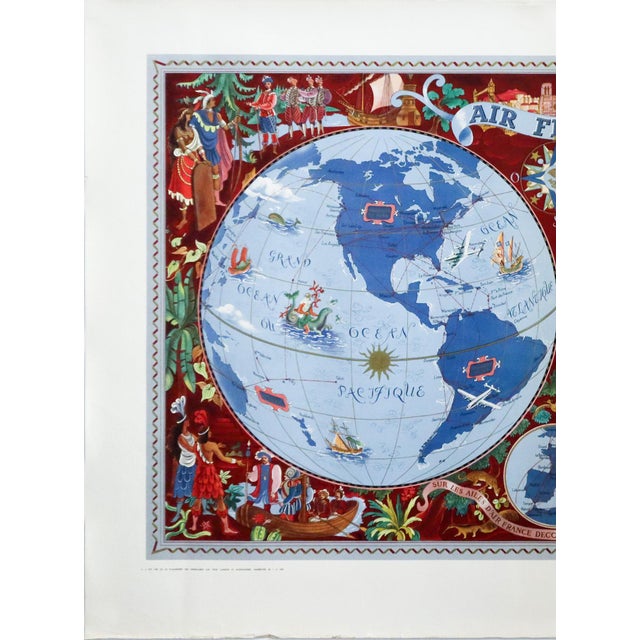 1950 Air France Planisphere Poster, Decouvrez Le Monde (Lucien Boucher) For Sale - Image 4 of 5