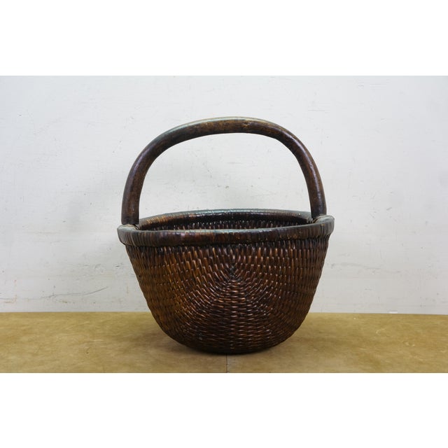 Early 20th Century Antique Chinese Bentwood Woven Willow Rice Harvest Gathering Basket 16" For Sale - Image 5 of 15