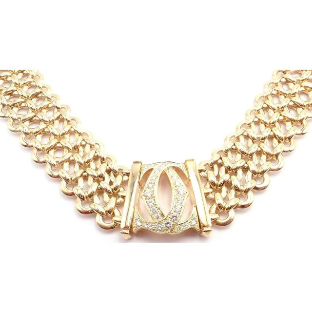 1990s Cartier Penelope Diamond Double C Three Row Yellow Gold Necklace For Sale - Image 10 of 17
