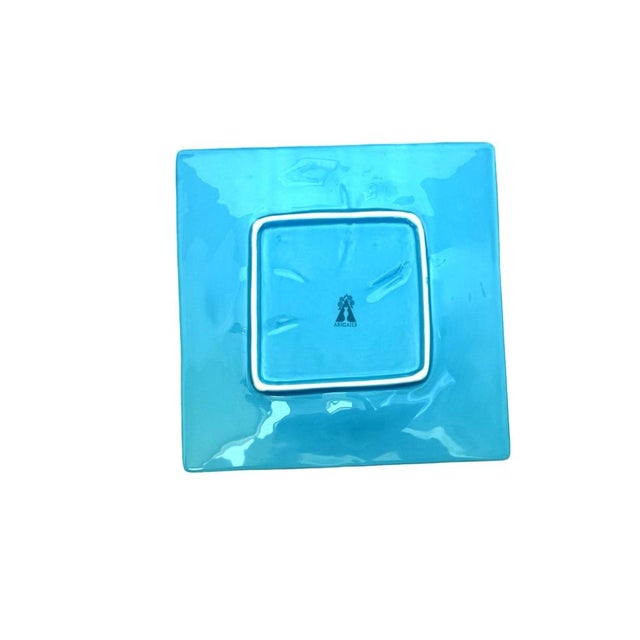 Late 20th Century Abigails Oyster Plate Aqua Blue Ceramic With Hand-Painted Design For Sale - Image 5 of 5