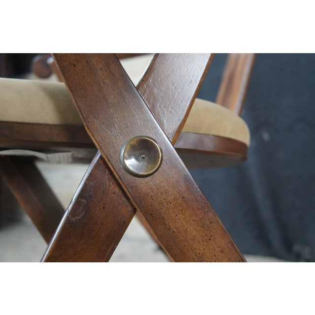 1970s Drexel Heritage Mid Century Modern Distressed Walnut Campaign Style Arm Chair For Sale - Image 10 of 13