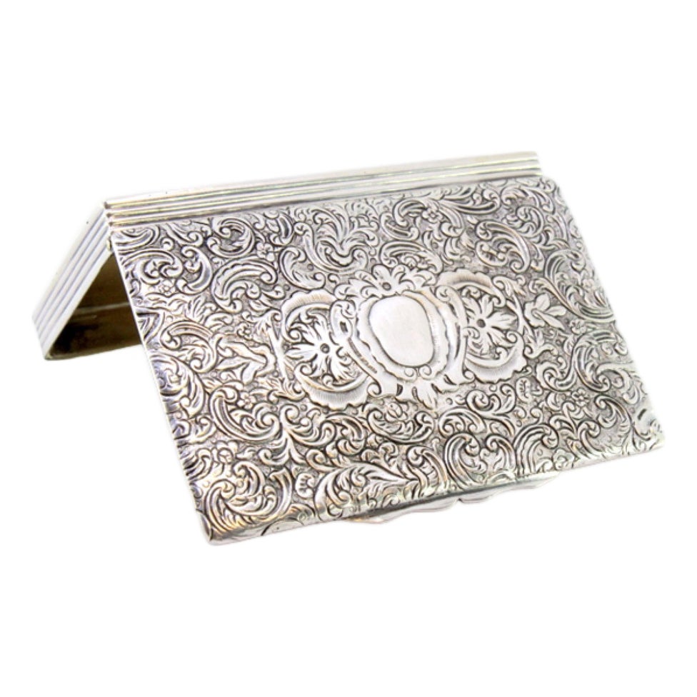 Silver Snuff Box with Floral Lid Engravings, Fluted Casing and Hinged ...