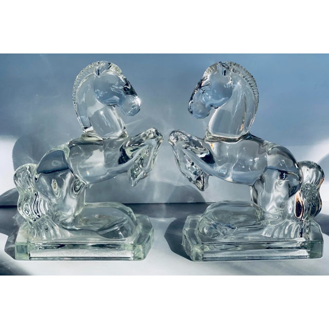 Mid-Century Modern Mid-Century Art Deco Fostoria Glass Horse Bookends- a Pair For Sale - Image 3 of 13