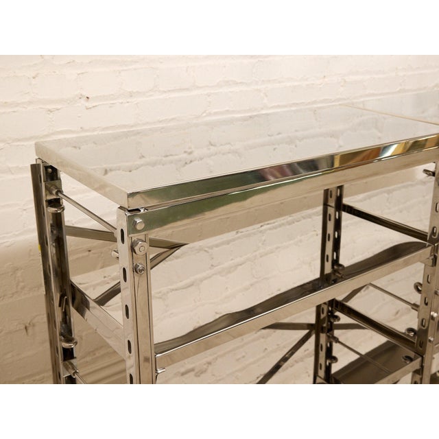Chrome Late 20th Century Chrome & Mirrored Glass Étagère Console With X-Brace Detail For Sale - Image 8 of 12