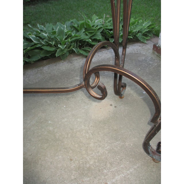 Brown Vintage French Ornate Iron With Marble and Glass Top Console Table For Sale - Image 8 of 18