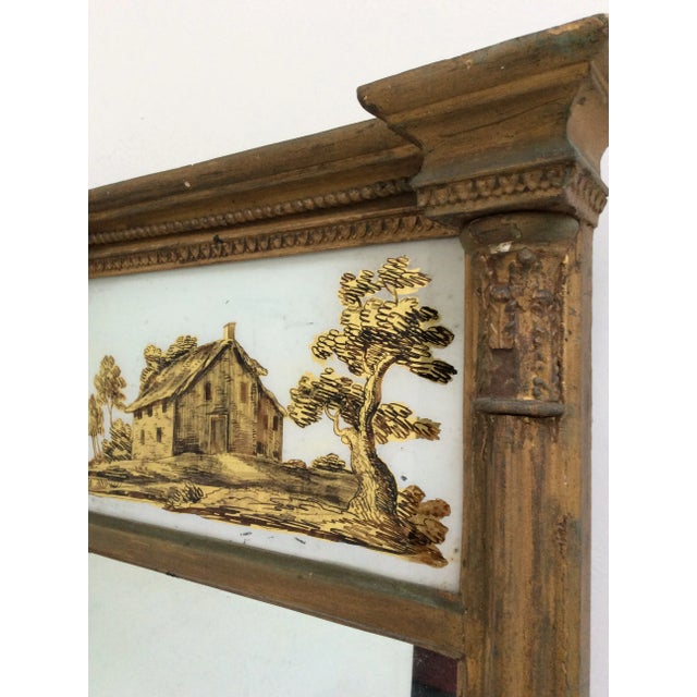 Early 19th Century Federal Giltwood Mirror With Reverse Painted Panel For Sale - Image 5 of 7