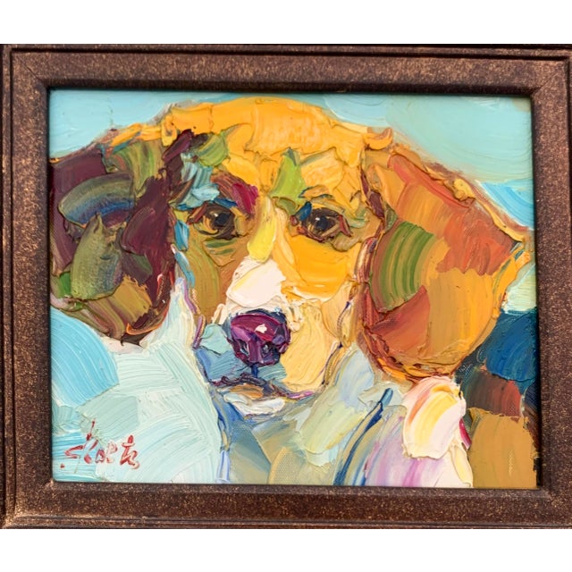 Late 20th Century Late 20th Century Dog Painting Beagle Portrait Thick Acrylic on Canvas Signed Home Gift Decor For Sale - Image 5 of 7