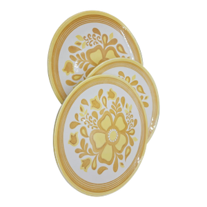 Royal China Cavalier Ironstone Damsel 4 10" Dinner Plates Usa Yellow Cream. Set of Three