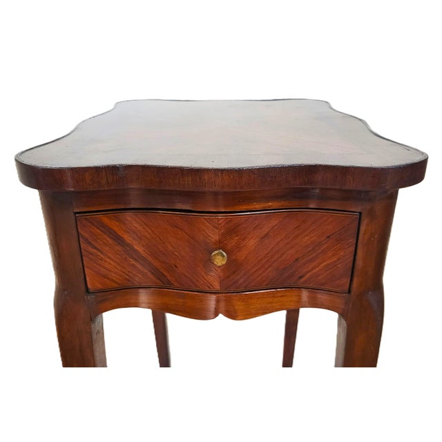 Antique French Louis XV Satinwood Inlaid Two Tier Side Table Stand For Sale - Image 11 of 12