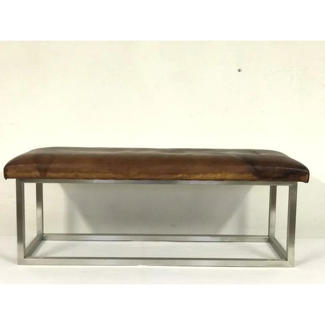 Vintage Leather Bench,1940s For Sale - Image 9 of 9
