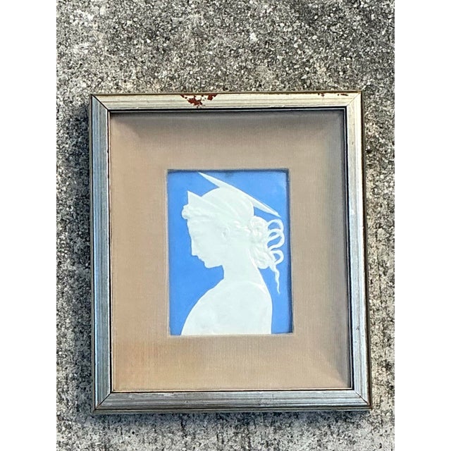 Baby Blue Vintage Italian Glazed Ceramic Profile Tile For Sale - Image 8 of 12