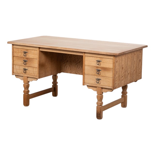 Brutalist Oak Desk by Henning Kjærnulf, Denmark, 1960s For Sale
