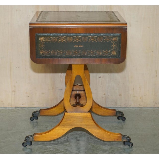 Extending Green Leather & Burr Yew Wood Side Table from Bevan Funnell For Sale - Image 14 of 18