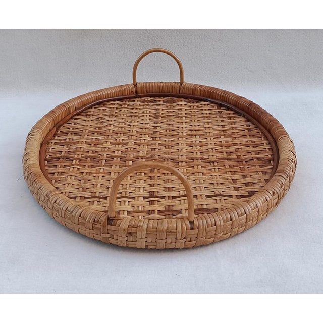 Woven Wicker Tray with Handles, 1970s For Sale - Image 3 of 8