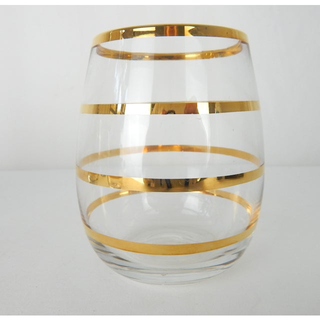 Transparent Vintage Striped Gold Lowballs- Set of 4 For Sale - Image 8 of 11
