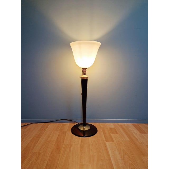 Large Art Deco Desk Lamp in Wood, Brass and White Opaline Glass from Mazda, 1930s For Sale - Image 16 of 17