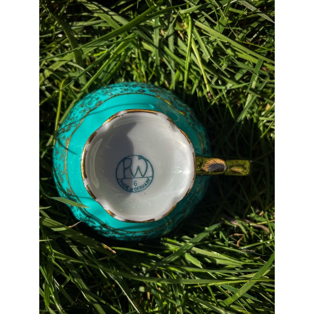 Rococo Vintage Rudolf Wächter German Porcelain Gilt Cups in Jewel Tones — Set of 5 For Sale - Image 3 of 3