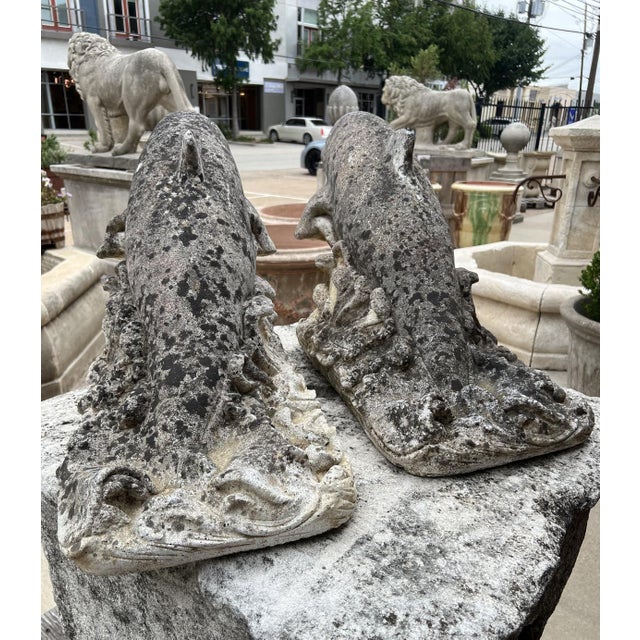 Pair of Weathered French Cement Dolphin Fountain Spouts, Circa 1970s For Sale - Image 9 of 16