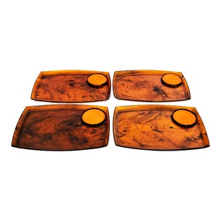 Vintage 1960s Plastic Tortoise Shell Snack Plates- Set of 4 For Sale