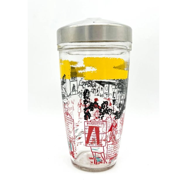 Culver Ltd. Vintage Paris Cocktail Shaker – Eiffel Tower Scene With Recipe Graphics – Mid-Century Barware / French Café Style For Sale - Image 4 of 14