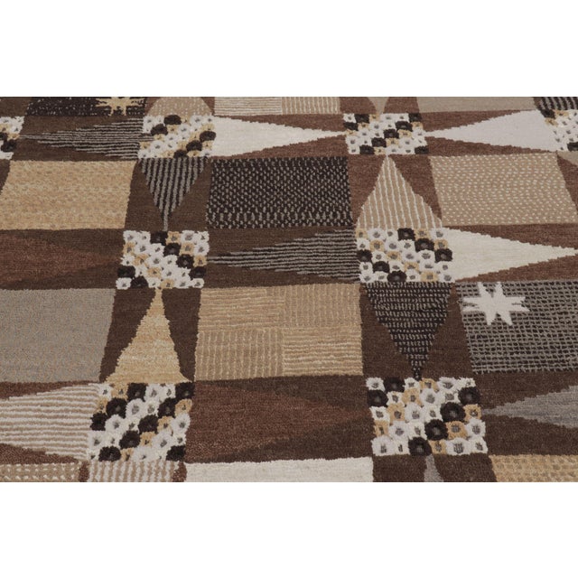 Rug & Kilim Rug & Kilim’s Scandinavian Style Rug in Beige-Brown With Geometric Patterns For Sale - Image 4 of 8