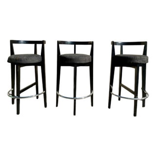 Pace Collection Bar Stools — Set of 3 — Black Lacquer & Chrome For Sale