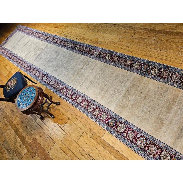 Vintage Persian Khorassan Runner Rug, Hand-Knotted Wool, Open Pattern, Ivory & Burgundy, 4x23 For Sale - Image 4 of 15