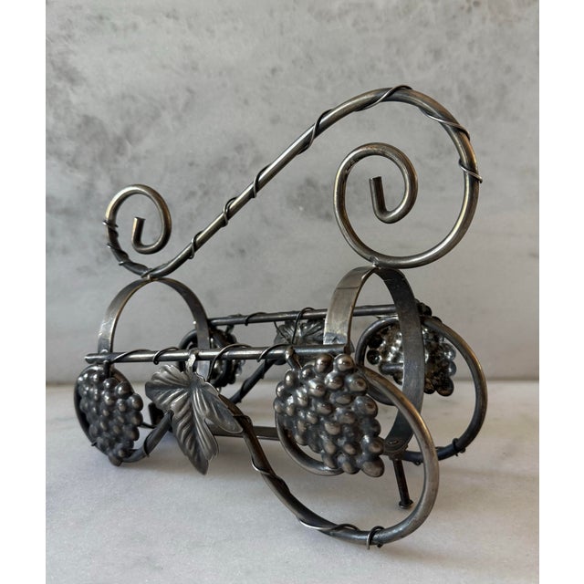 Metal Vintage Metal Wine Bottle Rack With Grape Leaf Design For Sale - Image 7 of 12