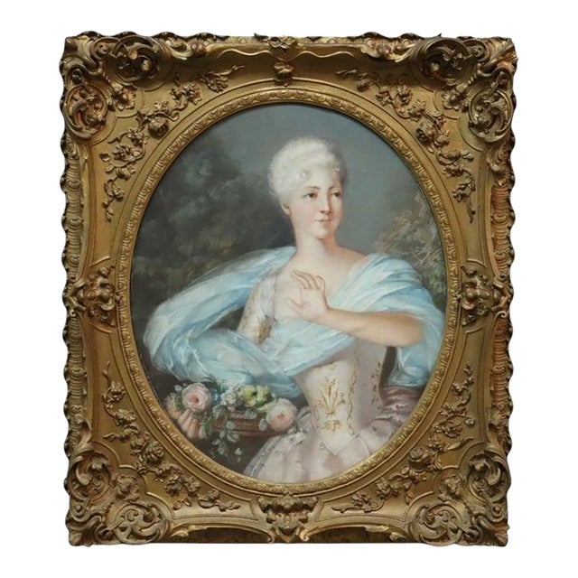 Large Antique French Louis XVI Pastel Portrait of a Nobel Woman C1870 For Sale