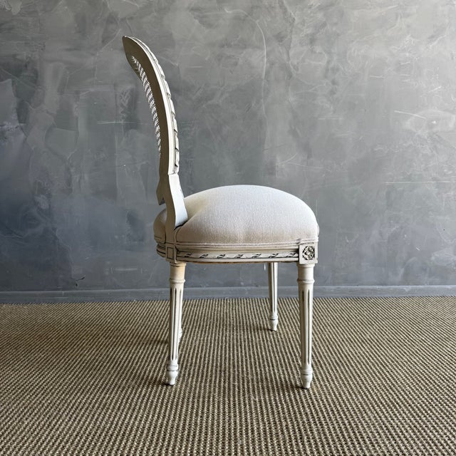 Antique Louis XVI Style French Cane Back Chair in Oyster White Finish For Sale - Image 4 of 9