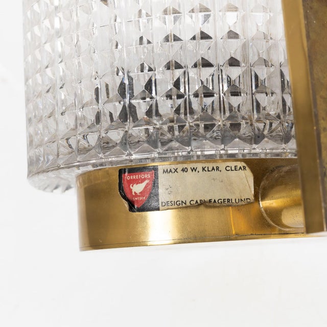Mid-Century Modern Brass and Glass Sconces by Carl Fagerlund for Orrefors, Sweden, 1960s, Set of 2 For Sale - Image 3 of 5