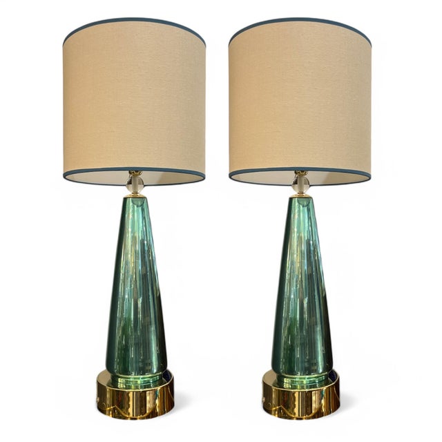 Metallic Blue Murano Lamps, Set of 2 For Sale - Image 7 of 7