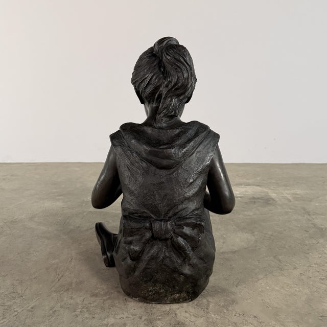 Seated Bronze Girl Reading Sculpture – 21" H, Child With Book For Sale - Image 10 of 12