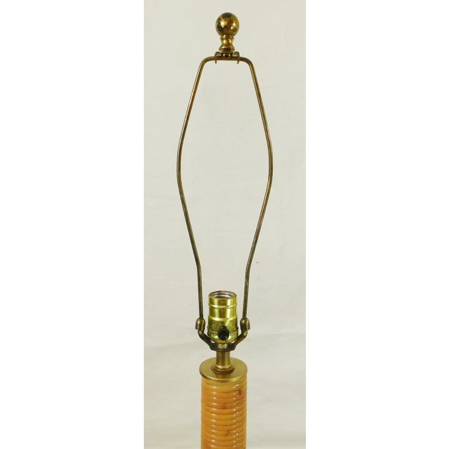 Vintage Mid Century Rattan & Brass Wrapped Column Floor Lamp For Sale - Image 10 of 12