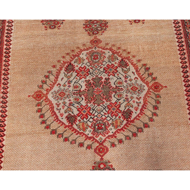 Authentic 19th Century Sarouk Handmade Wool Rug in Beige, Orange and Red For Sale - Image 9 of 9