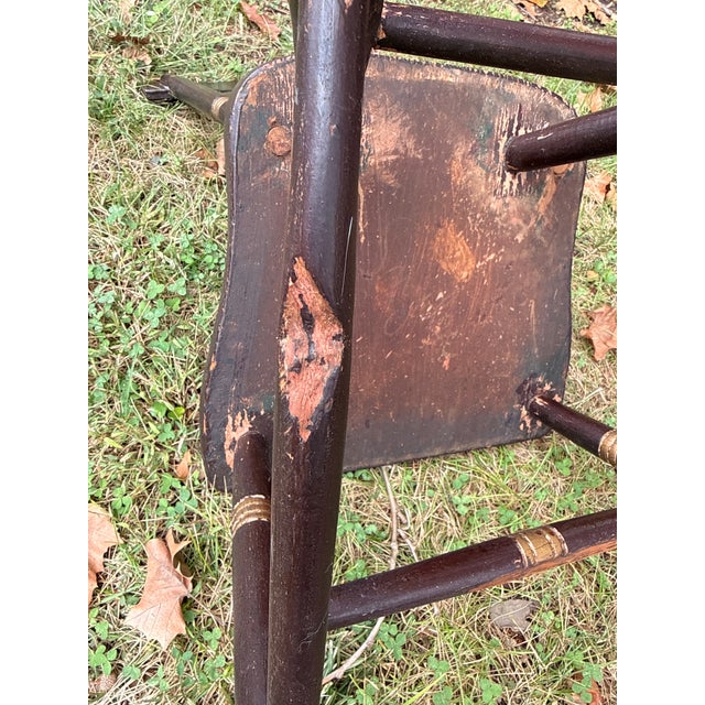 19th Century Antique Pennsylvania Hand-Painted Folk Art Half-Windsor Plank-Seat Chair For Sale - Image 11 of 11