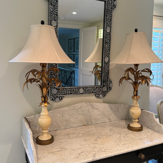 1930s Pair of 1930s Hollywood Regency Palm Tree & Marble Lamps For Sale In Washington DC - Image 6 of 10