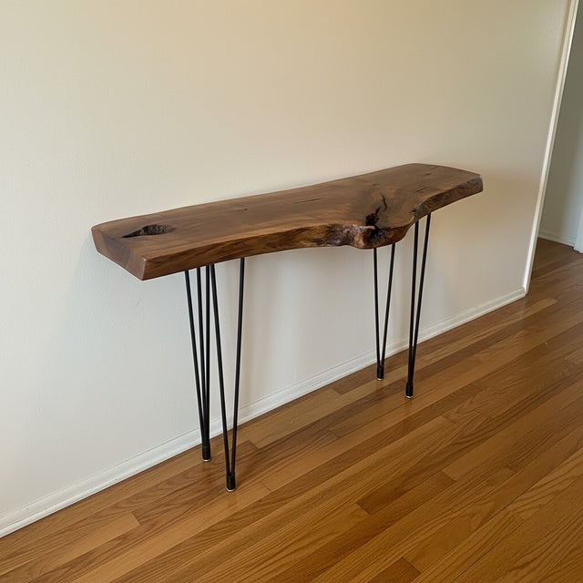 Wood Handcrafted Live Edge Black Walnut Console Table With Hairpin Legs For Sale - Image 7 of 12