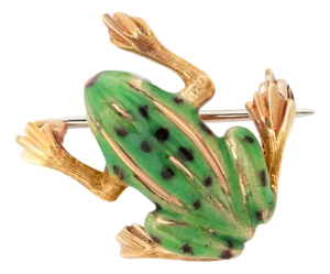 18k Yellow Gold Vintage 3d Frog Brooch With Green Spotted Enamel Details Status:Published - Marketplace
