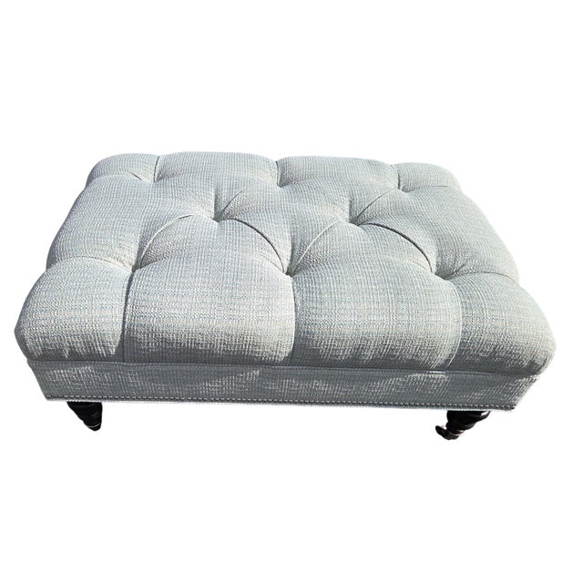 1990s Ethan Allen Anton Chesterfield Style Ottoman Bench Hobb Nail Foot Stool For Sale - Image 9 of 15