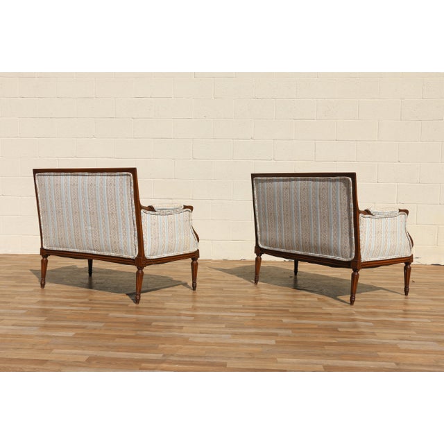 Pair of Antique French Louis XVI Style Upholstered Loveseats, Circa 1950s For Sale - Image 12 of 18